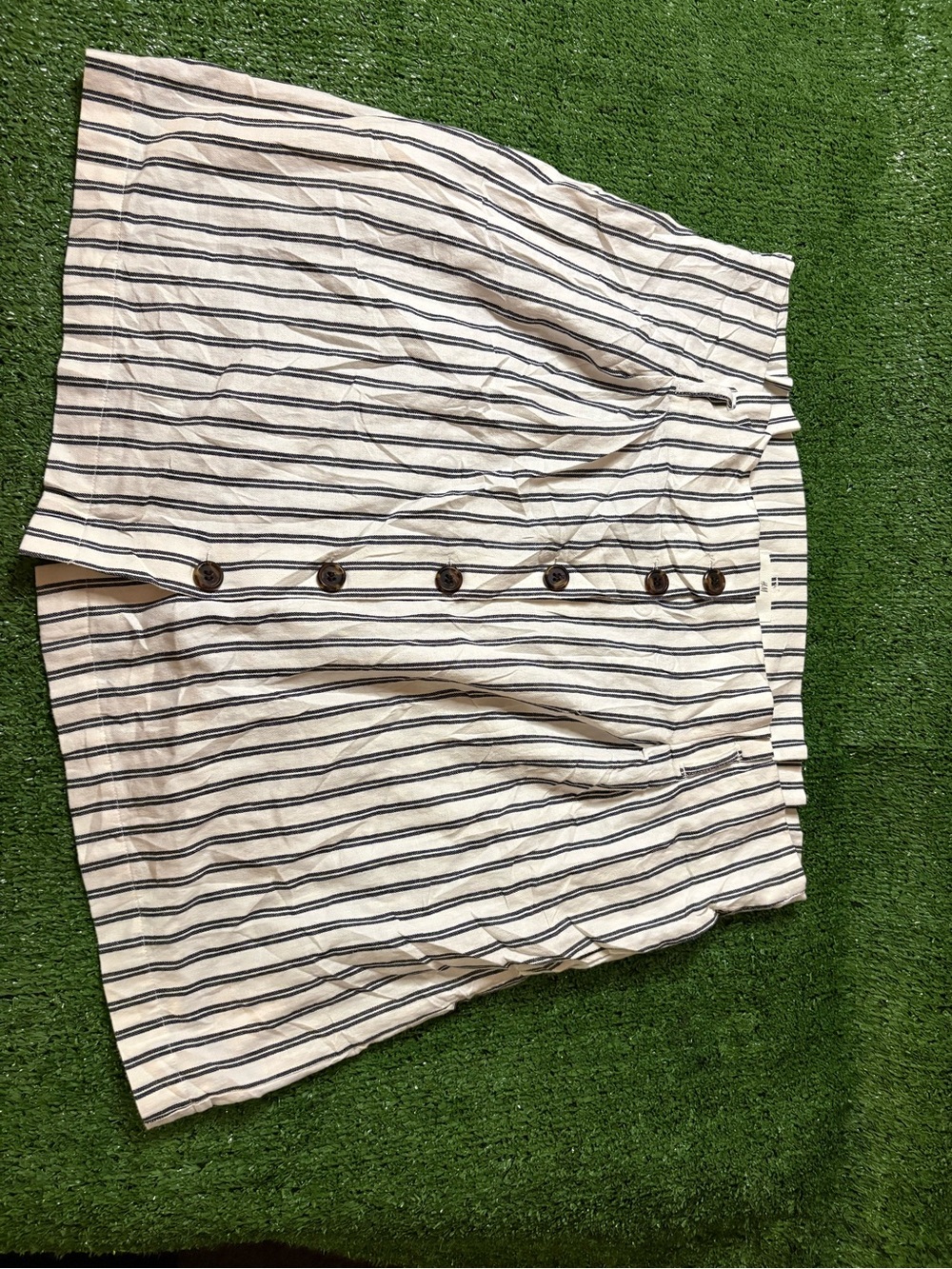 H&M White Mini Skirt with Navy Stripe & Button Front